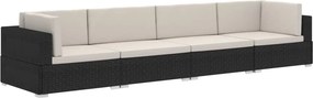 vidaXL 4-részes fekete polyrattan kerti kanapészett párnákkal