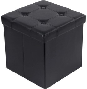 Összecsukható puff, tároló pad, fekete, 38x38x38 cm