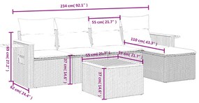 6 részes fekete polyrattan kerti ülőgarnitúra párnákkal