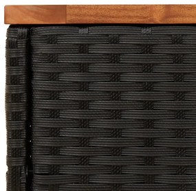fekete polyrattan kerti kisasztal fa asztallappal 58x27,5x55 cm