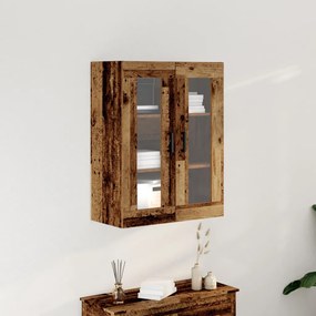 Falra Szerelhető Szekrény Üvegajtókkal - Régi Fa - 69.5x34x90 cm