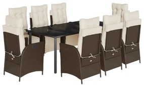 vidaXL 9 részes barna polyrattan kerti étkezőgarnitúra párnákkal