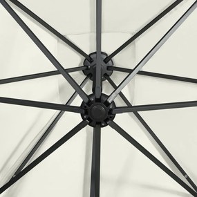 homokszínű konzolos napernyő rúddal és LED-fényekkel 250 cm