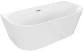 Mexen Oval, szabadon álló fali kád 150 x 75 cm, fehér, arany matt túlfolyó, 52671507500-55
