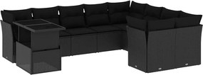 vidaXL 10 részes fekete polyrattan kerti ülőgarnitúra párnákkal