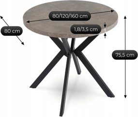 Kihúzható étkezőasztal 80–160 cm méretben, beton/fekete színben DORIAN