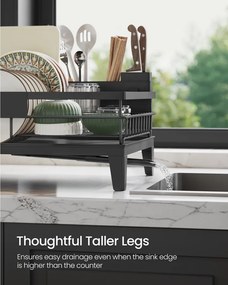 Edényszárító állvány, 360°-ban forgatható és kihúzható lefolyóval, fekete