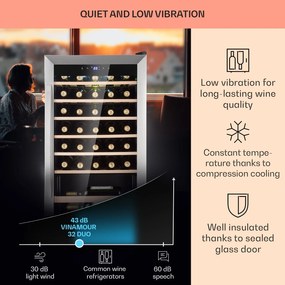Klarstein Vinamour 32 Uno, borhűtő, 95 liter, 36 palack, 4-18 °C, 1 zóna, érintésvezérlés