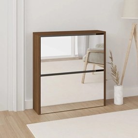 barna tölgy 2 szintes cipőszekrény tükörrel 63 x 17 x 67 cm