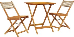 vidaXL 3 részes bézs polyrattan és tömör fa bisztrószett