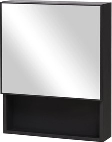 kleankin Fürdőszobai Tükörszekrény, Tükörajtós Fürdőszobai Szekrény, 2 Belső Polccal és 1 Nyitott Polccal, Fali Szekrény, Fekete, 46 x 13,5 x 58 cm |