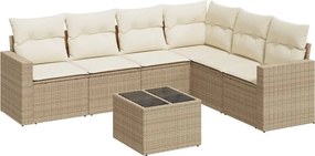 vidaXL 7 részes bézs polyrattan kerti ülőgarnitúra párnákkal