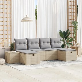 6 Darabos Kert Kanapé Szett Párnákkal Bézs Poly Rattan