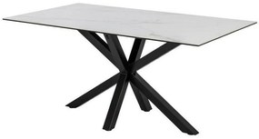 Asztal Oakland 582Fehér, Fekete, 76x90x160cm, Edzett üveg, Kerámia, Fém