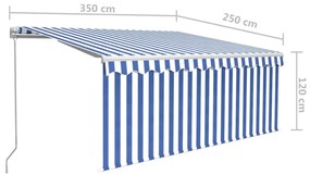 kék és fehér kihúzható LED-es napellenző redőnnyel 3,5 x 2,5 m