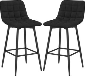 HOMCOM 2 darabos Nordikus Stílusú Magas Bárszék Kárpitozással és Lábpihentővel, Bársonyhatású Anyaggal és Fém Vázzal, 45x47x84 cm, Fekete | Aosom