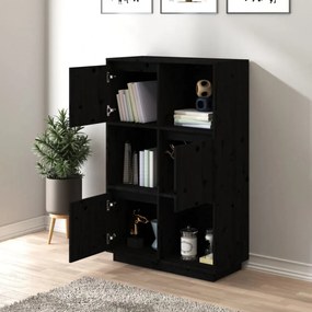 fekete tömör fenyőfa magasszekrény 74x35x117 cm