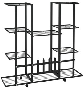 fekete vas virágtartó állvány kerekekkel 94,5 x 24,5 x 91,5 cm