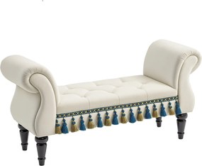 HOMCOM Kárpitozott Pad, Bársonyos Hatású, Luxus Ágyvégi Pad Fából Készült Lábakkal, Előszoba Pad a Hálószobába, 150 kg Teherbírásig, Bézs, 117 x 40 x