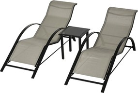 Outsunny 2 db Modern Designű Napozóágy Üveglapos Kávézóasztallal Epoxi Fém Szürke Textilene | Aosom