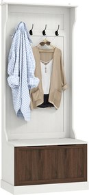 HOMCOM 3 az 1-ben Előszobai Akasztó Cipőtároló Paddal, Helytakarékos Padlóakasztó 4 Akasztóval és Tárolóval, MDF-ből, Előszobába, Hálószobába, 71.5x39