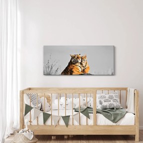 Kép - Tigris és a kölyke, fekete-fehér változat (120x50 cm)