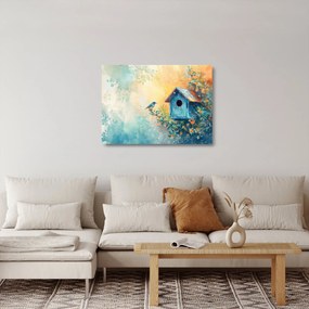 Üveg kép - Madárház, akvarell (70x50 cm)