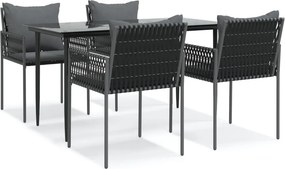 vidaXL 5 részes polyrattan és acél kerti étkezőgarnitúra párnával