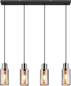 Globo 15708-4H Függeszték fém fekete matt, füstszínű üveg, fekete PVC kábel, magassága rövidíthető, HxSzxM: 820x100x1200mm, 4x E27 25W 230V izzók nélkül
