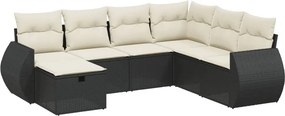 vidaXL 7 részes fekete polyrattan kerti ülőgarnitúra párnával