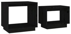 2 db fekete tömör fenyőfa rakásolható dohányzóasztal