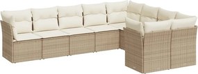 vidaXL 9 részes bézs polyrattan kerti ülőgarnitúra párnákkal