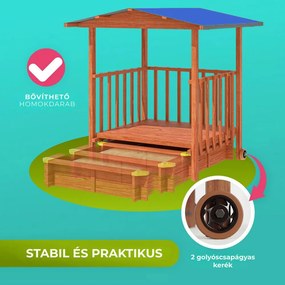 SUNNY verandás homokozó, 130x130x143cm, barna/kék Jurhan