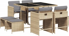 vidaXL 9 részes vegyes bézs polyrattan kerti étkezőgarnitúra párnákkal
