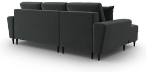 Sötétszürke bársony kinyitható tárolóhelyes sarokkanapé (bal oldali-heverő résszel) Kyoto – Cosmopolitan Design