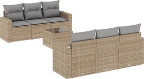 vidaXL 7 részes bézs polyrattan kerti ülőgarnitúra párnákkal