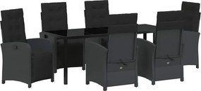 vidaXL Kert étkező szett párnával 7 pcs Fekete polirattan