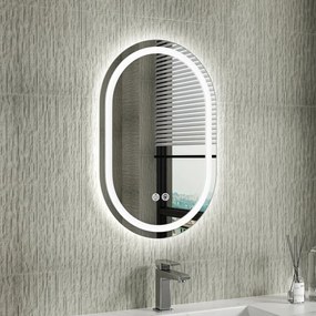 Erga Lyra, ovális LED tükör 40x60cm, 3 fényszín, első és hátsó világítás, páramentes fűtőpárna, ERG-V01-LYRA-4060-CL