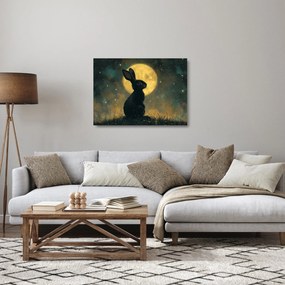 Üveg kép - Nyúl és hold (70x50 cm)
