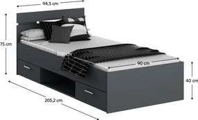 Ágykeret, 90x200, grafit, MICHIGAN NEW