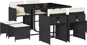 vidaXL 9 részes fekete polyrattan kerti étkezőgarnitúra párnákkal