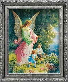 Vászonkép 31x26 Őrangyal Angyal Ezüst Díszített Keresztelő Ajándék Keret