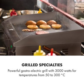 Klarstein Grillmeile 3000GR, elektromos grill, 3000 W, grill lap, 54,5 x 35 cm, sima/bordás