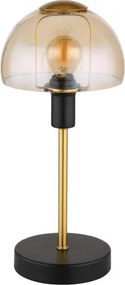 Globo 21914A Asztali lámpa fém fekete matt, fém arany színű csiszolt, borostyán színű üveg búra, fekete PVC kábel, érintő kapcsoló, ø: 150mm, M: 320mm, kábel hossza 1500mm, 1x E14 25W 230V izzó nélkül