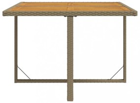 bézs polyrattan és tömör akácfa kerti asztal 109 x 107 x 74 cm