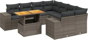 vidaXL 9 részes szürke polyrattan kerti ülőgarnitúra párnákkal