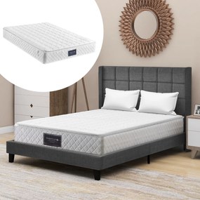 Kárpitozott franciaágy 140x200cm, ágynemű szürke színben