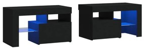 2 db fekete színű LED-lámpás éjjeliszekrény 70x36,5x40 cm