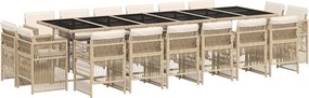 vidaXL 17 részes bézs polyrattan kerti étkezőgarnitúra párnákkal