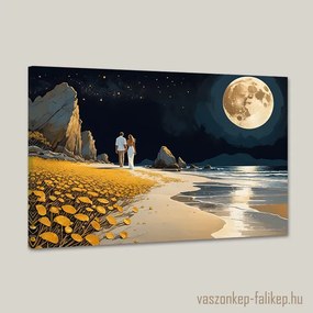 Séta a tengerparton holdfénynél – romantikus prémium vászonkép 60x40 cm